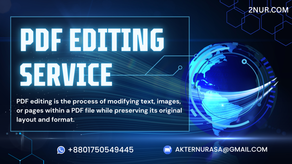 A user editing a PDF document on a computer screen using software tools to modify text, add annotations, and manage pages.