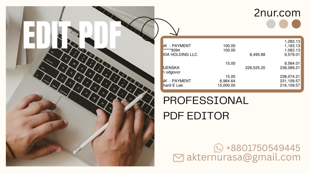 Editable PDF text editor template created in Photoshop for professional document editing