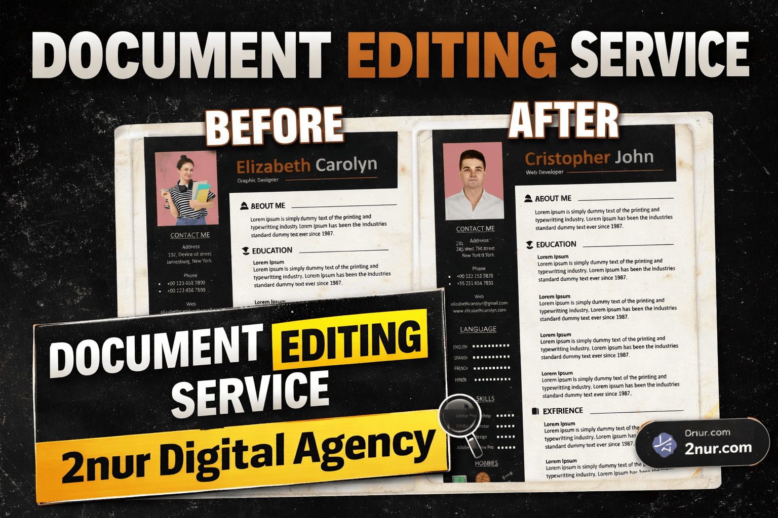 Before and after transformation using a professional document editing service