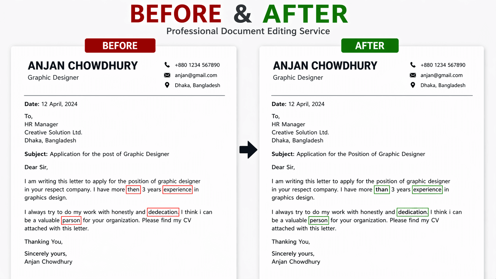 professional document editing service before after sample