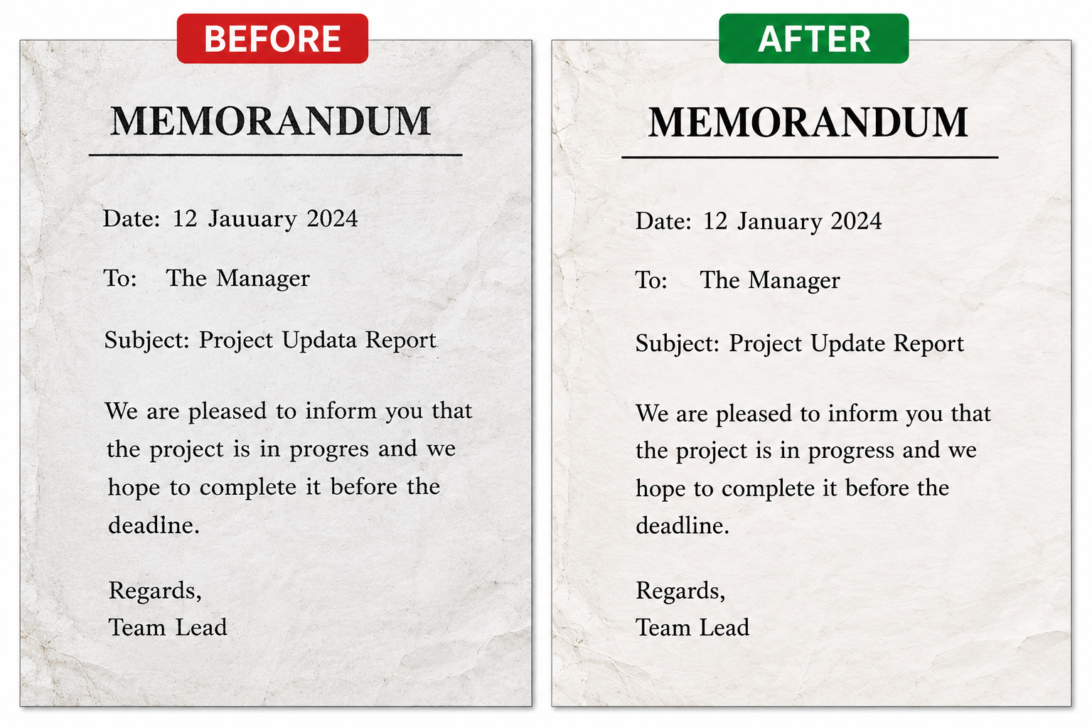 Photoshop document editing: how to professionally fix text mistakes on scanned papers – before after example