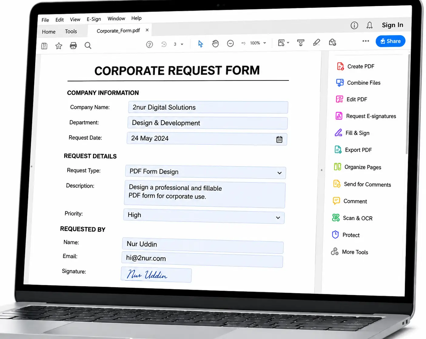 Adobe Acrobat expert corporate PDF form design – before after example