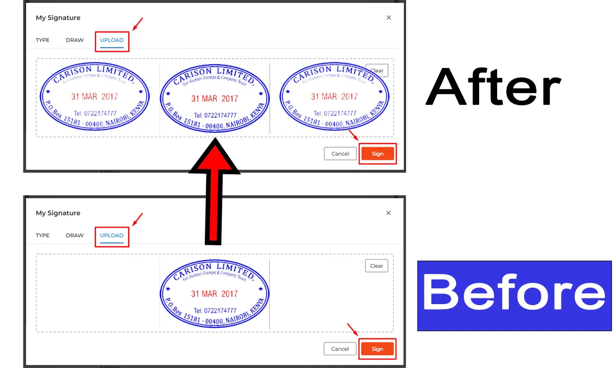 Manual document modification before and after example