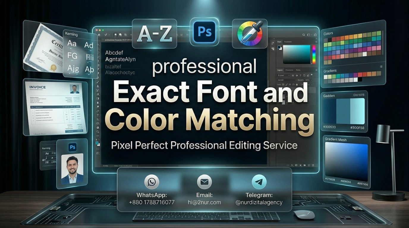Exact font and color matching before after: mismatched brand colors vs corrected palette with proper typography