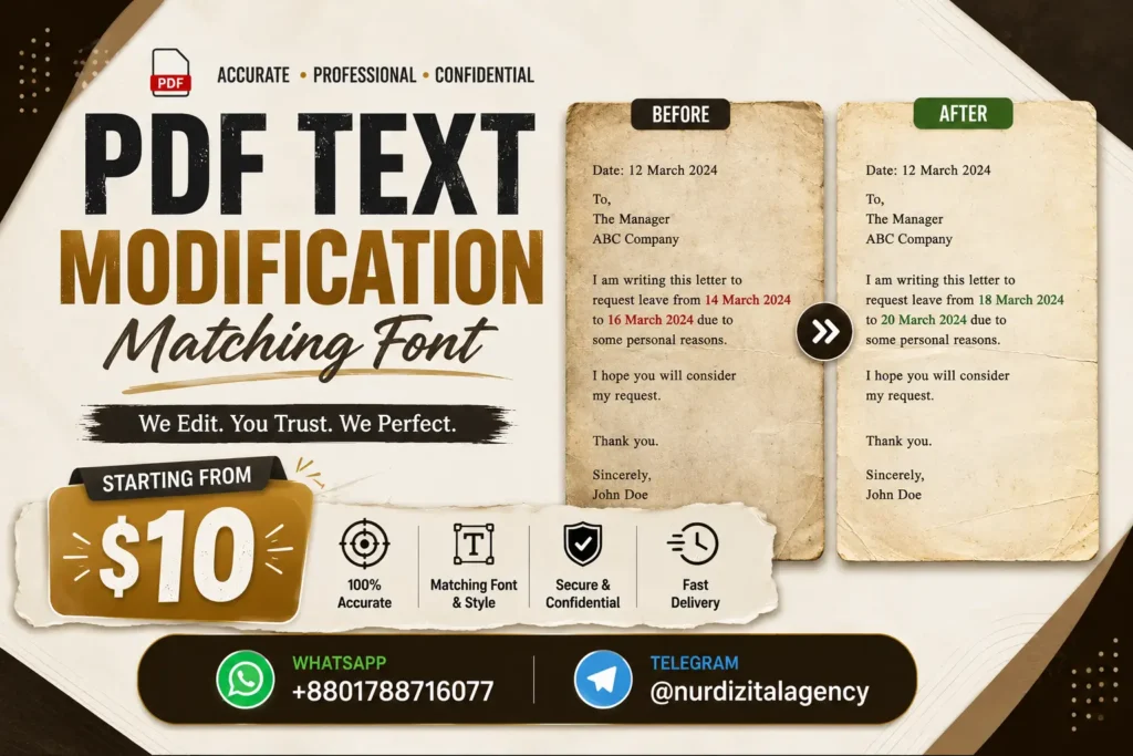 PDF text modification with exact font matching and layout preservation for scanned and editable PDF documents.